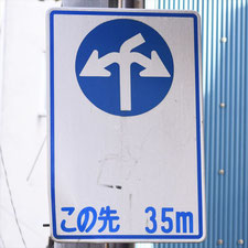 異形矢印標識(指定方向外進行禁止)。群馬県前橋市にある。