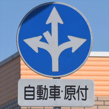異形矢印標識(指定方向外進行禁止)。熊本県宇城市にある。