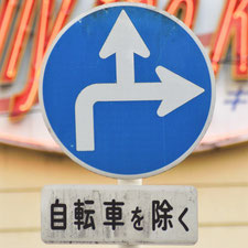 異形矢印標識(指定方向外進行禁止)。広島県広島市にある。