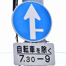 異形矢印標識(指定方向外進行禁止)。岡山県岡山市にある。