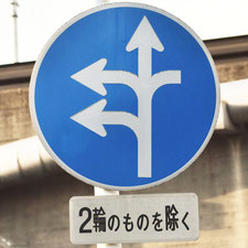 異形矢印標識(指定方向外進行禁止)。広島県広島市にある。