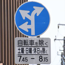 異形矢印標識(指定方向外進行禁止)。茨城県土浦市にある。