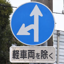 異形矢印標識(指定方向外進行禁止)。静岡県焼津市にある。
