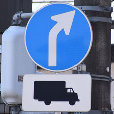 異形矢印標識(指定方向外進行禁止)。栃木県足利市にある。