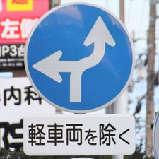 異形矢印標識(指定方向外進行禁止)。静岡県静岡市清水区にある。