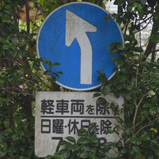 異形矢印標識(指定方向外進行禁止)。静岡県長泉町にある。