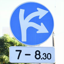 異形矢印標識(指定方向外進行禁止)。神奈川県綾瀬市にある。