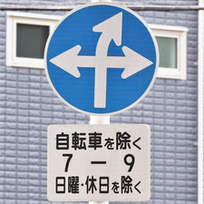 異形矢印標識(指定方向外進行禁止)。広島県広島市にある。