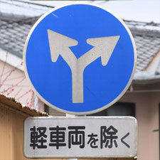異形矢印標識(指定方向外進行禁止)。静岡県焼津市にある。