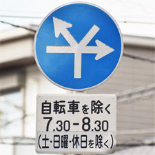 異形矢印標識(指定方向外進行禁止)。広島県広島市にある。
