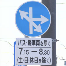 異形矢印標識(指定方向外進行禁止)。山口県宇部市にある。