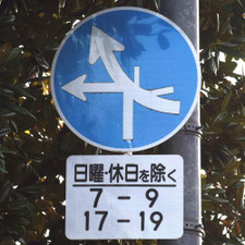 異形矢印標識(指定方向外進行禁止)。東京都杉並区にある。