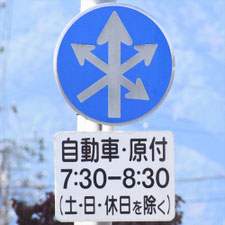 異形矢印標識(指定方向外進行禁止)。岐阜県大垣市にある。
