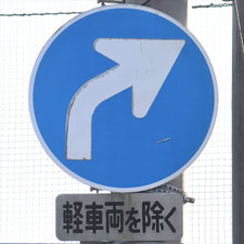 異形矢印標識(指定方向外進行禁止)。静岡県藤枝市にある。