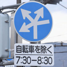 異形矢印標識(指定方向外進行禁止)。長野県長野市にある。