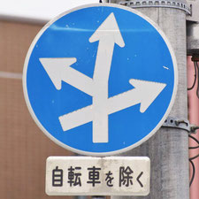異形矢印標識(指定方向外進行禁止)。広島県広島市にある。