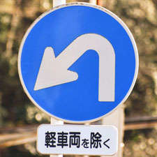 異形矢印標識(指定方向外進行禁止)。静岡県伊東市にある。