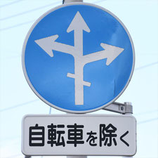 異形矢印標識(指定方向外進行禁止)。群馬県みどり市にある。