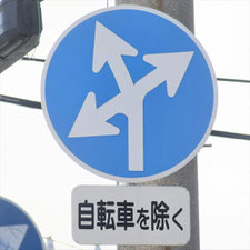 異形矢印標識(指定方向外進行禁止)。大阪府大阪市にある。