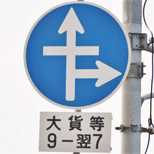異形矢印標識(指定方向外進行禁止)。広島県広島市にある。