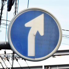異形矢印標識(指定方向外進行禁止)。広島県広島市にある。