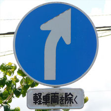 異形矢印標識(指定方向外進行禁止)。静岡県富士宮市にある。