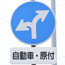異形矢印標識(指定方向外進行禁止)。長野県佐久市にある。