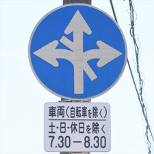 異形矢印標識(指定方向外進行禁止)。新潟県新潟市にある。
