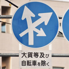 異形矢印標識(指定方向外進行禁止)。広島県広島市にある。