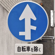 異形矢印標識(指定方向外進行禁止)。広島県広島市にある。