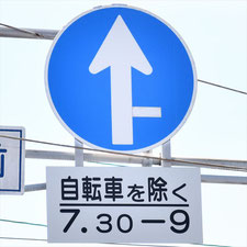 異形矢印標識(指定方向外進行禁止)。岡山県岡山市にある。