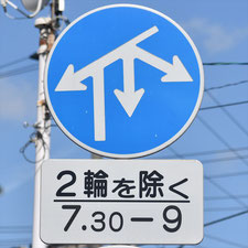 異形矢印標識(指定方向外進行禁止)。岡山県倉敷市にある。
