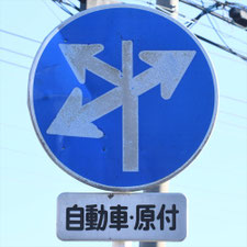 異形矢印標識(指定方向外進行禁止)。新潟県新潟市にある。