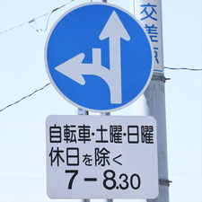 異形矢印標識(指定方向外進行禁止)。栃木県足利市にある。