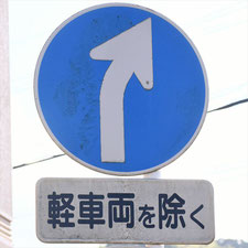 異形矢印標識(指定方向外進行禁止)。静岡県静岡市駿河区にある。