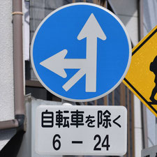 異形矢印標識(指定方向外進行禁止)。広島県広島市にある。