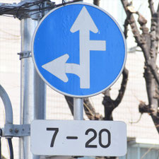 異形矢印標識(指定方向外進行禁止)。東京都江東区にある。