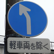 異形矢印標識(指定方向外進行禁止)。静岡県下田市にある。