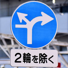 異形矢印標識(指定方向外進行禁止)。岡山県倉敷市にある。