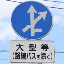 異形矢印標識(指定方向外進行禁止)。神奈川県横浜市にある。