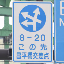 異形矢印標識(指定方向外進行禁止)。東京都千代田区にある。