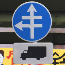 異形矢印標識(指定方向外進行禁止)。愛知県名古屋市にある。