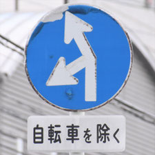 異形矢印標識(指定方向外進行禁止)。広島県広島市にある。