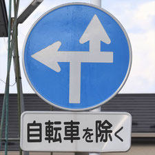 異形矢印標識(指定方向外進行禁止)。群馬県桐生市にある。
