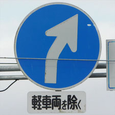 異形矢印標識(指定方向外進行禁止)。静岡県沼津市にある。