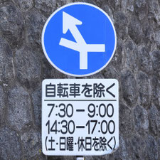 異形矢印標識(指定方向外進行禁止)。長野県伊那市にある。