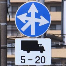 異形矢印標識(指定方向外進行禁止)。茨城県土浦市にある。