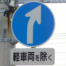 異形矢印標識(指定方向外進行禁止)。静岡県沼津市にある。