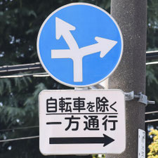 異形矢印標識(指定方向外進行禁止)。東京都中野区にある。