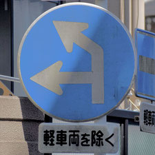 異形矢印標識(指定方向外進行禁止)。静岡県静岡市葵区にある。